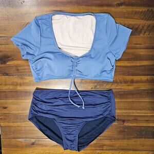KonaSol Women's 2 piece swimsuit, Size XL, Dual Blue color